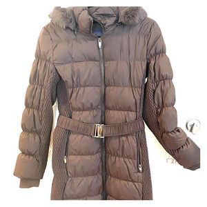 REAL FUR knee length Via Spiga belted winter coat